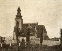 Rančířov, kostel sv. Petra a Pavla. Celkový pohled od jihu. Nejstarší známá fotografie z doby kolem roku 1901. Autor: [F. O.] 1901, 99.